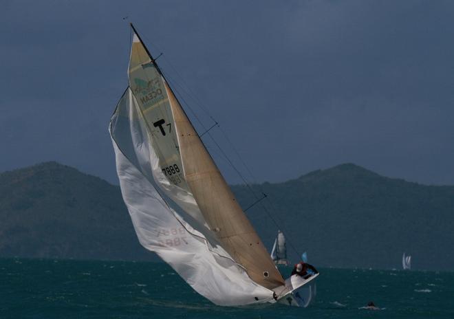 Ocean Crusaders in a bit of bother as they loose crewman Rory Hinton over the side - Vision Surveys Airlie Beach Race Week 2014 © Shirley Wodson